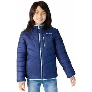 Eddie Bauer Girls Size XS 5/6  Deer Harbor Reversible Coat Blue  Plush Puffer
